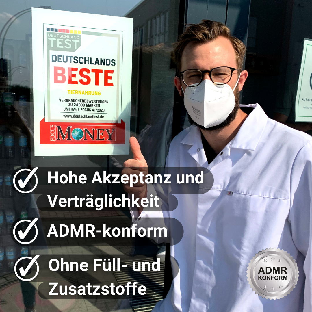 Natürliche Zutaten, Magenschonend, Ohne Soja, Getreidefrei, ADMR Konform, MUSTAX Hohe Akzeptanz